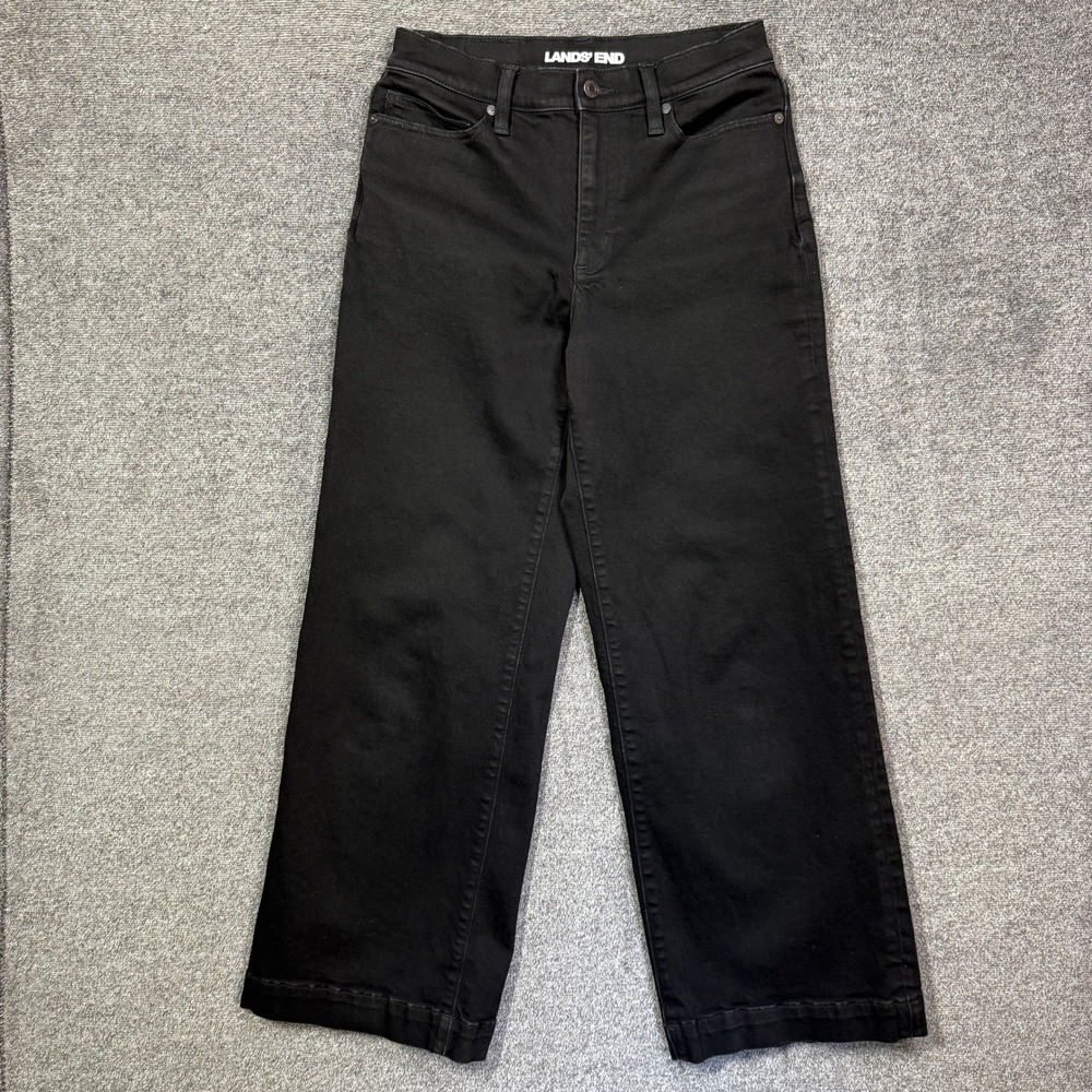 Lands End Jeans Size 4 Womens Black High Rise Wide Leg Stretch Denim